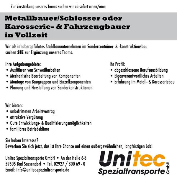 Stellenanzeige Metallbauer