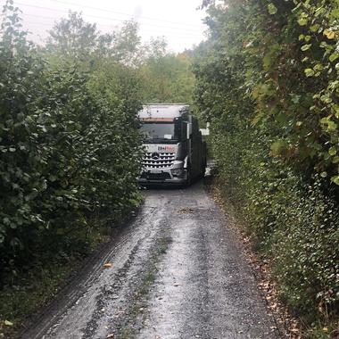 Die enge Zufahrt in den Wald